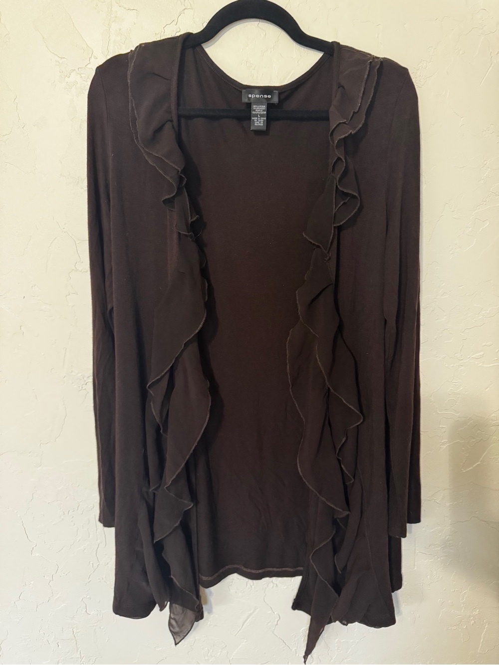 Brown Ruffle Open Front Cardigan Jacket - Picture 2 of 4